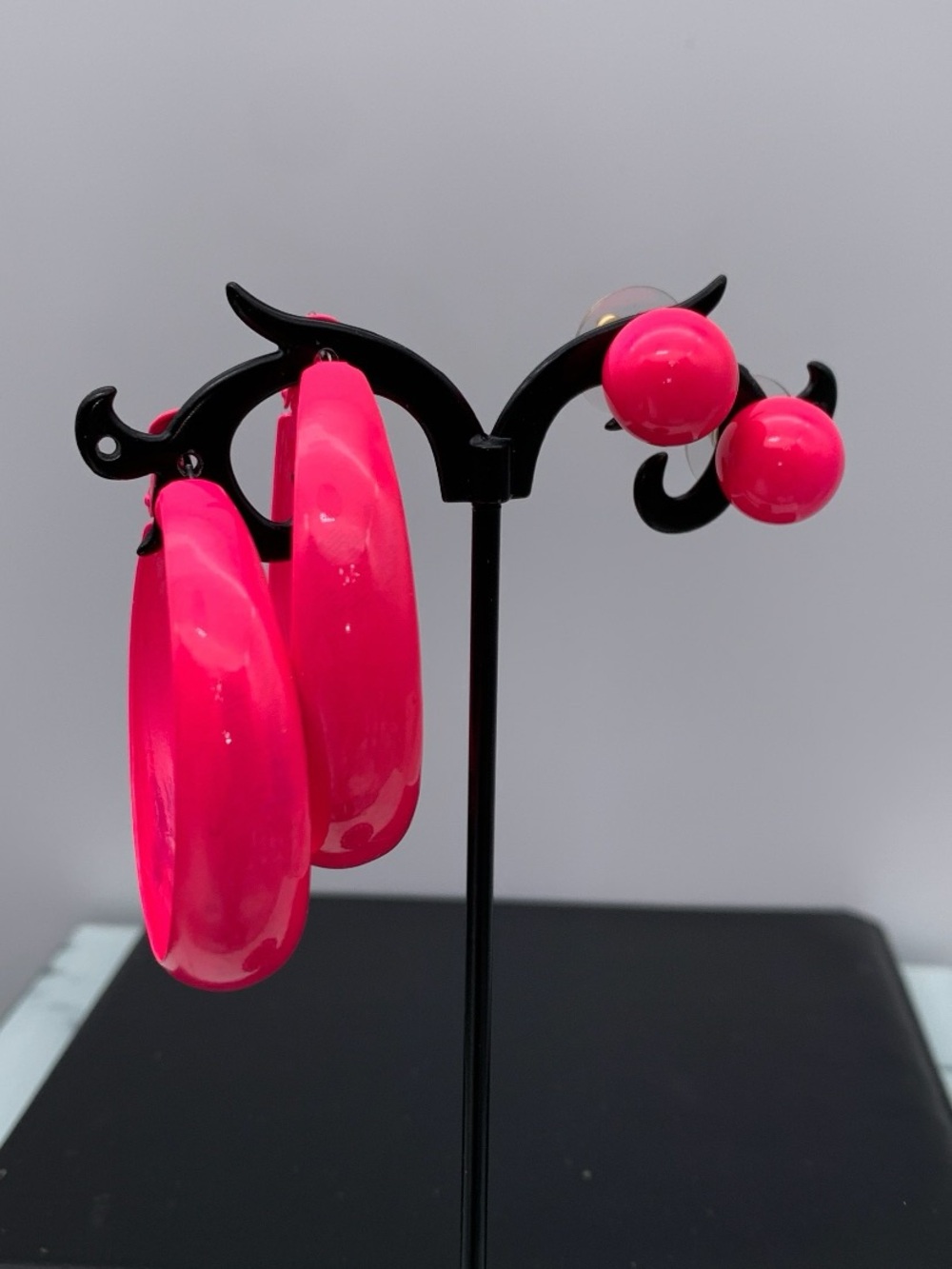 Vintage 80’s Hot Pink lightweight metalHoop and Stud Earring Set - Women Jewelry